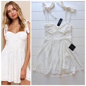 Lulus Eternally Charming Crushed Velvet Tie Strap Mini Dress Ivory White L Bride